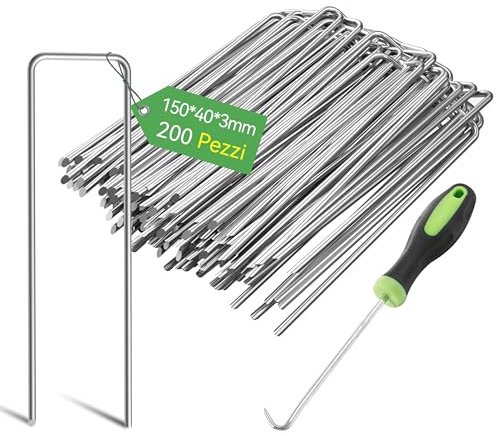 Graxury 200 Pezzi 15cm Ø 3mm Spilli per Giardino Resistenti - Chiodi in Acciaio Zincato per Fissare Paletti per Ancorare Tessuto Antierba, Reti e Tubi con 1 Uncino a Punta