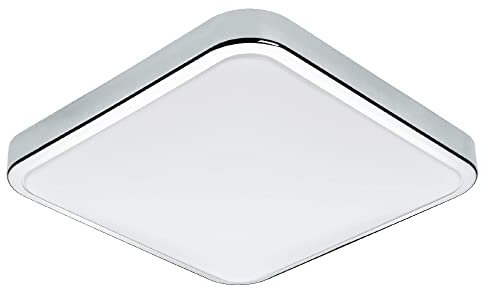 Britalia LED Polished Chrome Bathroom Modern Square Flush Ceiling Light | 29cm Width | 15W 1500 Lumen 3000k Warm White | IP44 | 240V UK | 25000 Hours