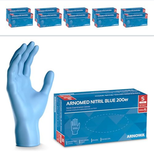 2000x ARNOMED Einweghandschuhe Blau, Einmalhandschuhe S, Nitrilhandschuhe (10x200 Stk), Handschuhe Einweg puderfrei, Gummihandschuhe Einweg, Handschuhe Nitril, Einmalhandschuhe in S, M, L & XL