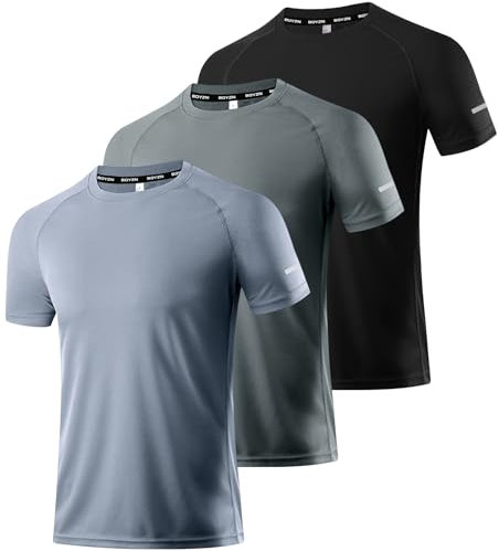 Men's 3 Pack Workout Shirts Dry Fit Crew Neck T Shirts Athletic Running Gym Mesh Short Sleeve Tee Tops Black/Grey/Dark Grey-3P11-M