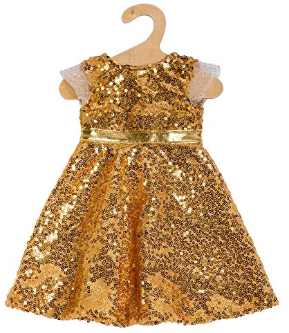 Heless 1330 - Puppenkleidung im Design Goldstar, Kleid mit goldenen Pailletten und Gürtel für Puppen und Kuscheltiere der Größe 28-35 cm