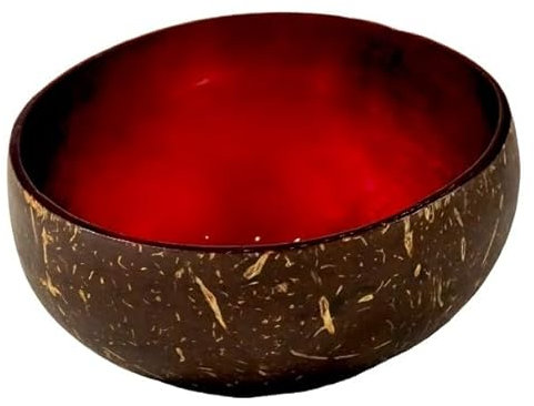 Love Coco - Large Vintage Red Coconut Bowl, Natural Coconut Fruit Bowl for Smoothies, Cereal, Salad & Decorative Purposes, with Food-Safe Lacquer Inside
