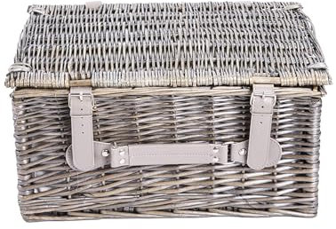 Wickerfield Premium Picnic Basket with Deluxe Cutlery Set (4 Person, Grey)