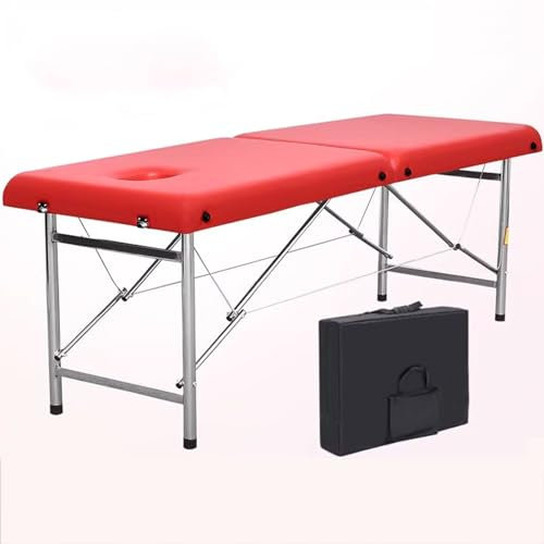Massagetisch Klappbar, mit Höhenverstellbare Massagebank, Umweltfreundliches PU-Leder, 2 Zonen Massageliege Klappbar Massage, Massageliege mit 5cm Reiner Polsterung ( Color : Red , Size : 180*60*65cm-