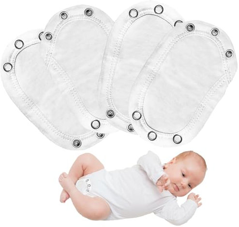 Bodyverlängerung Baby 4Pcs Body Verlängerung Druckknopf Baby, Baby Body Verlängerung, Verstellbarer Body Erweiterungen Baby mit Druckknöpfen, Baumwollstoff für Bodyverlängerung, 2 Lagen Stoff (Weiß)