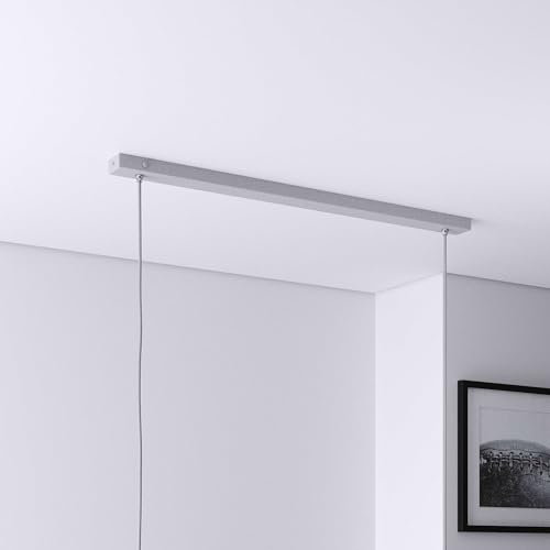 Baldachin für Lampe Rechteckig, Abzweigdose mit 2 Kabelauslässen (L 80 x H 2.5 x B 5 cm), SILBER-METALLIC (RAL 9006) - ideal für Esstisch, inkl. WAGO-Klemmen