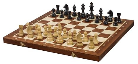Sunrise Chess Hochwertiges Schachbrett Set – Turniergröße, Handgefertigt aus Mahagoni und Ahorn – Gewichtete German Knight Schachfiguren (3,75)