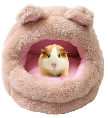 FANSU Meerschweinchen Bett Versteck, Meerschweinchen Betthöhle Winter Gemütliches Waschbar Kuschelhöhle Kuschelig für Kleintiere Hamster Chinchillas Mini Igel (20 * 20cm,Kamel-Bär)