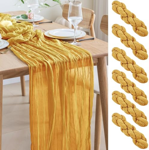 Asee'm 6PCS Tischläufer Käsetuch 300 x 90cm Gold Boho Transparente Läufer Tisch Hochzeit Gaze Stoff Rustikale Käse Tuch für Braut Dusche Party