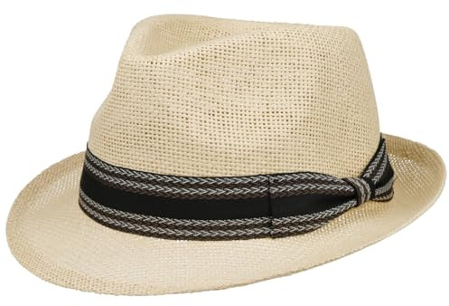 Lipodo Montreal Trilby Strohhut Unifarbener 100% Stroh Eleganter Hut Damen Herren Frühjahr Sommer Natur XL (60-61 cm)