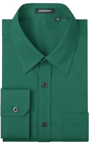 HISDERN Men's Shirts Green Long Sleeve Casual Plain Shirt for Men Formal Shirt Regular Fit Shirts M