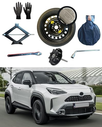 Kit Ruotino di Scorta 17 compatibile con Toyota Yaris Cross con Cric, Chiave, Vite, Guanti e Sacca