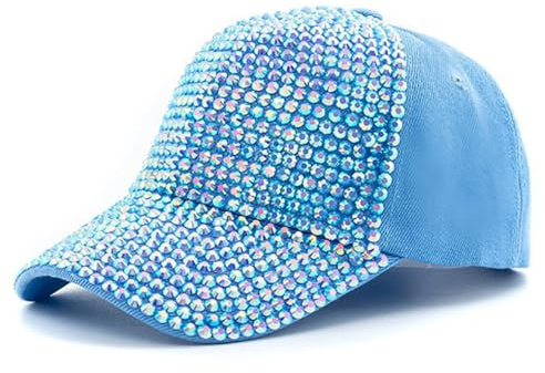 Gudessly Women Studded Rhinestone Crystals Adjustable Baseball Cap Plain Sparkle Bling Denim Sun Hat