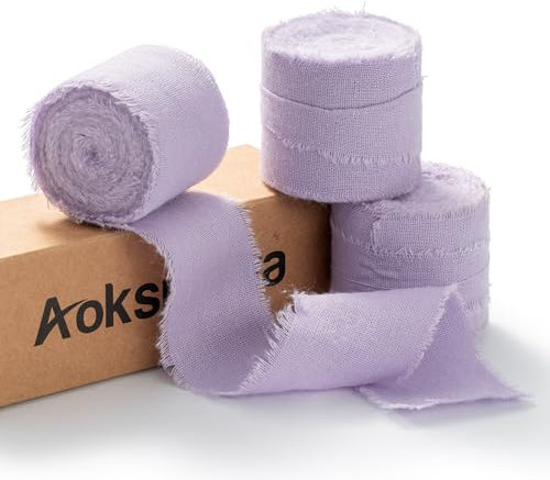 AOKSUNOVA Baumwollband 3,8cm Geschenkband Baumwolle Schleifenband Hochzeit Breit Stoffband Fransenband Lila