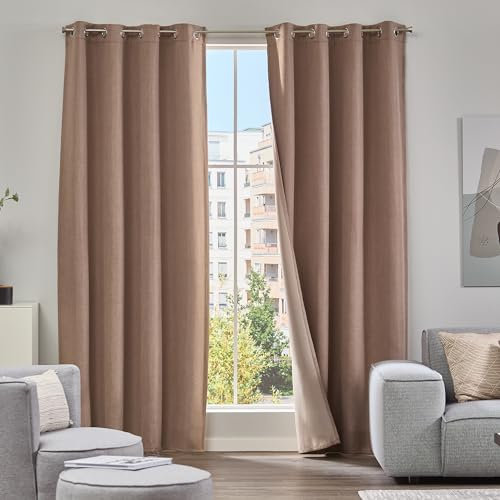 Como Gardinen 2er Set Vorhänge Taupe 245 x 135 cm Webstoff - Blickdichte Ösenschals aus Polyester für Wohnzimmer, Kinderzimmer, Schlafzimmer, Büro