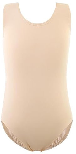 XiaoMoSha Gymnastikanzug für Mädchen, langärmelig, Tanzanzug, glitzernd, Ballett, Tanzkleidung für kleine Mädchen von 2–14 Jahren, Ärmellos, hautfarben, 13-14 Years