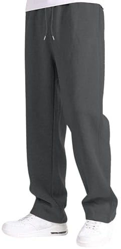Jogginghose Herren Breite Baggy Sweatpants Baumwolle Elastische Taille Jogging Hose Weites Bein Sporthose Lang Sweat Pants Men Winter Warme Männer Sweathose Mit Taschen 2024 Dunkelgrau XXL