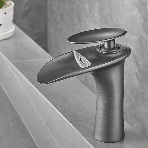 Badezimmer-Wasserhahn, Pistole, grau, Waschbecken-Wasserhahn, heißer und kalter Waschbecken-Wasserhahn, Messing-Wasserhahn, Wasserfall-Wasserhahn, Waschbecken-Wasserkran