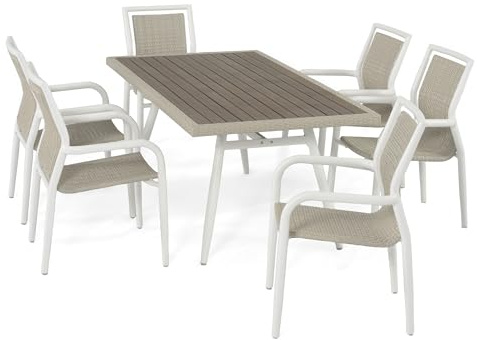 HAPPERS Conjunto Mesa y sillas Jardin, Muebles Jardin Exterior y terraza, 6 sillas jardín Exterior y 1 Mesa terraza Madera, Estructura de Aluminio.