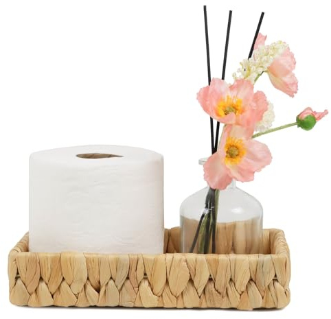 Bandeja de baño, cesta de baño de jacinto de agua de 10 pulgadas, bandeja de tocador de baño, bandeja de mimbre de ratán para decoración de baño, mesa de café (pequeña)