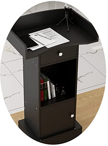 Rednerpult, Rednerpult, robuster Rednerpultständer mit 2 Ablagefächern und Schubladen, bodenstehender Rednerpultständer für Kirchen-/Hochzeits-/Empfangsausstattung (schwarz)