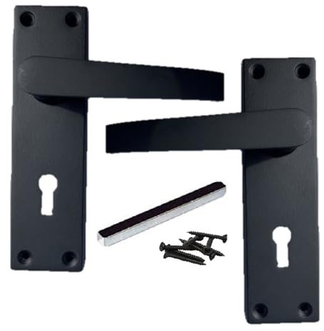 MATT Black Door Handles Interior Door Lock Handles - Victorian Straight Lock Handles, MATT Black Door Handles, Back Plate, 150 x 42mm, Door Handles Multipack, Door Handles Set 1