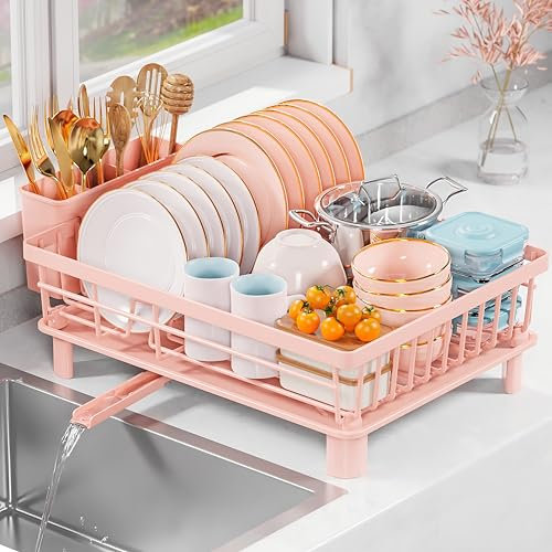 LIONONLY Abtropfgestell Geschirr, Großer Geschirrabtropfgestell mit Abtropfschale,Abtropfgestell Edelstahl mit Abtropffläche und Drehbarem Auslauf,Geschirr Abtropfständer für Platzsparender