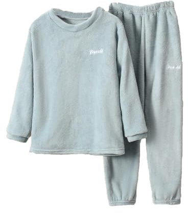 Pigiama in Pile Ragazza Ragazzo Invernale Due Pezzi a Maniche Lunghe Tops e Pantaloni Comdo e Caldo Set Pigiami da Casa Loungewear Casual Elegante Autunno Abbigliamento per (a-Blue, 9-10 Years)