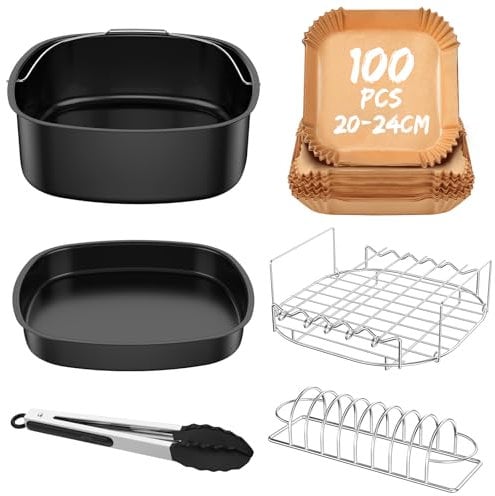 Airfryer zubehör, heißluftfritteuse zubehör mit airfryer backpapier, heissluftfritteuse zubehör passt für COSORI Philips Ninja Cecotec 5,5L 6L 6,2L 6,5L air Fryer, Einsatz für heissluft fritteuse