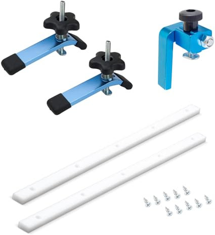 POWERTEC Table Saw Sled Kit, 3/4 x 3/8 x 17 Predrilled Crosscut Sled Miter Bar with Screws & 5-1/2 T Track Clamp & 3 T Track Flip Stop, Table Saw Accessories for Woodworking (72218)