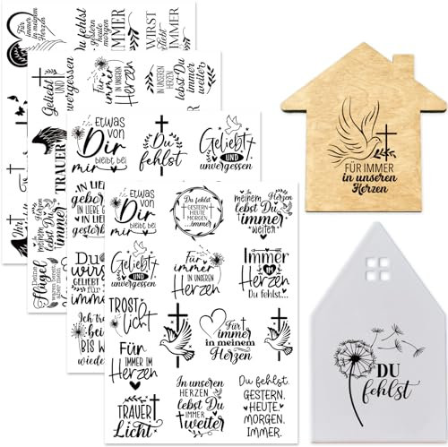 Tixlux 4 Stück Rub On Sticker, Folie Transferaufkleber 19x14cm für Glas, Handarbeiten, Dekoration, DIY-Kunsthandwerk, Geschenke Deko, Party Deko (Trauer)