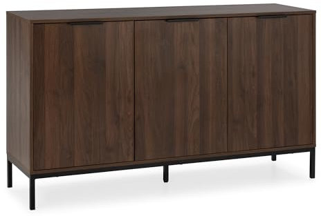HOMN LIVING Aparador Auri 3 Puertas Color Nogal, 140 cm (Ancho) 40 cm (Profundo) 80 cm (Altura)