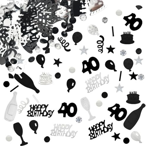 40 Konfetti Deko Geburtstag 40 Geburtstagsdekoration Tischdeko Geburtstag dekoration Confetti 40. Streudeko Schwarz Silber Frauen Männer