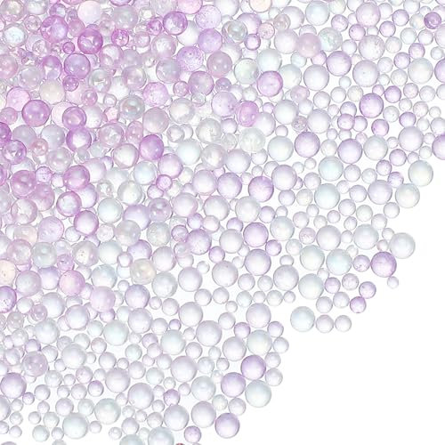 PATIKIL 1-3mm Mini Glass Bubble Beads 200g Tiny Iridescent Beads No Hole Water Droplet Balls for DIY Crafting Nail Art Resin Filler, Purple Series