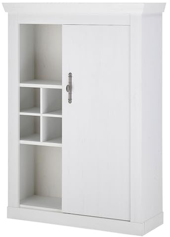 Lomadox Wohnzimmer Esszimmer Highboard Vitrinenschrank mit 105 cm Breite in Pinie weiß, Flascheneinteilung - Landhaus-Stil