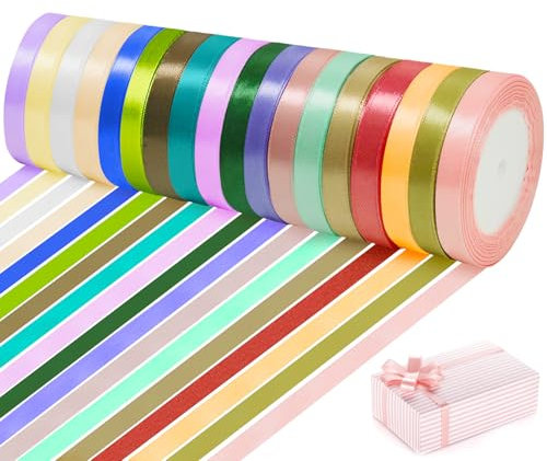 Bukuhlio Nastro in raso di poliestere, 18 colori, 10 mm x 22 metri, nastro in tessuto per artigianato fai da te, palloncini, matrimoni, confezioni regalo, bouquet, artigianato fai da te