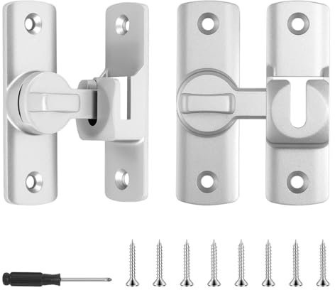 Fermeture Porte Coulissante, 2 Pièces de Verrou de Chambre à Coucher à Enclenchement avec Vis Tournevis, Verrou de Fenêtre Verrou Coulissant pour Cuisine Salle de Bain Chambre à Coucher