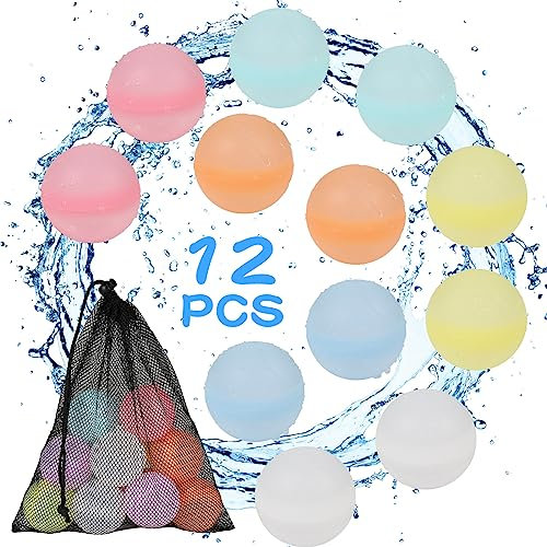 Wasserbomben Wiederverwendbar, Glovios 12 Stück Wasserballons Wiederverwendbare, Selbstschließend Wasserbomben Set für Wasserspielzeug Kinder Outdoor Sommer Aktivitäten