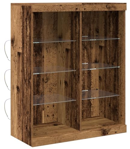 vidaXL LED-Sideboard Altholz 81 x 37 x 100 cm Holzwerkstoff, Esszimmer, rechteckige Anrichte, robuste LED-Aufbewahrung, moderner Schrank mit Glastablar und USB-Strom
