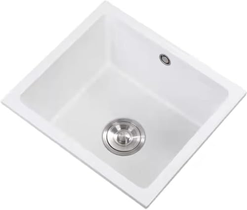 Fregadero cuadrado de cuarzo blanco de 45 x 45 cm, para cocina, bar, balcón, lavabo de diseño duradero y elegante para hogares modernos, perfecto para apartamentos y renovaciones