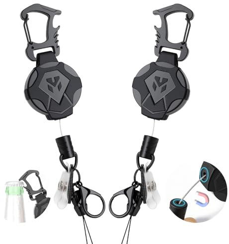 2 Pezzi Portachiavi Retrattile con Chiusura Magnetica Porta Badge Retrattile, Porta Bobina Badge a Moschettone, Portabadge Fino a 425g con Cavo in Acciaio da 79 cm e Funzione Apribottiglie
