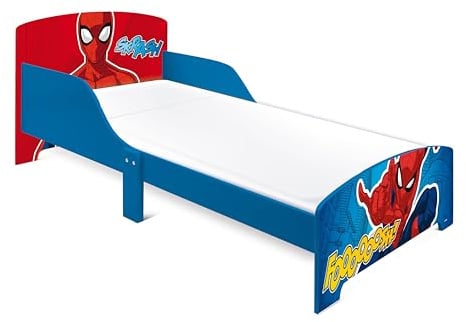 ARDITEX - Kinderbett aus Holz Marvel Spiderman - 77x143x60cm - Blau und Rot - Für Standardmatratzen 70x140cm geeignet - Leichter Aufbau