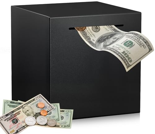 Spardose Nicht Zum öffnen, 12x12x12 cm Money Box Edelstahl Sparbox Schwarz Sparschwein Ohne öffnung Sparbüchse für Erwachsene Münzen und Scheine