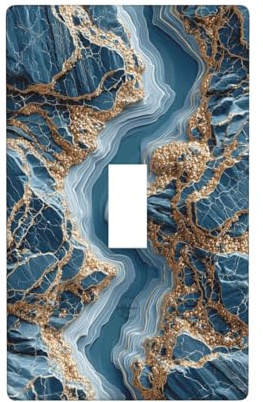 Rocks Marble Texture Deep Blue Gold Hues Light Switch Cover Decorative Single Toggle 1 Gang Wall Plate for Kitchen Farmhouse Bedroom Bathroom Art Decor