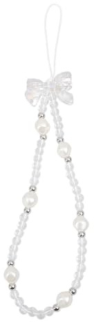 PRETYZOOM Beaded Phone Lanyard Pearl Phone Charm Strap with Bowknot Decor Wrist Rope for Mobile Phones Camera and Keychains -on Accessory for Women and Girls