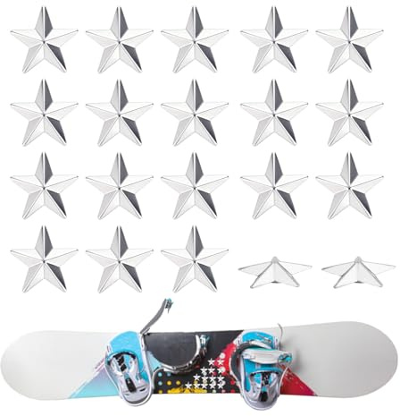 Fukaisu 20pz Paracolpi Snowboard, Stella Forma Chiodi Anti-Scorrimento Presa Pad per Snowboard Attacco Trazione Divertente & Funzionale Sci Stomp Adesivo per Uomini Donne Principianti (Argento)