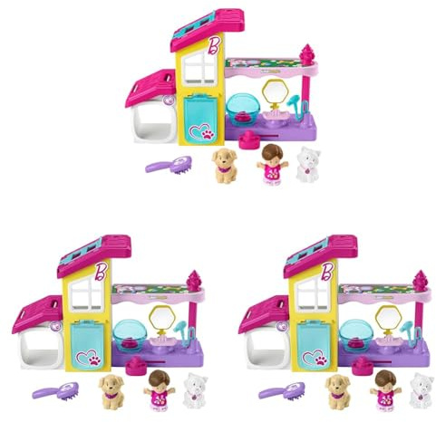 Fisher-Price Little People Barbie Kleinkind-Spielset und Tierstation mit Spa und Musikgeräuschen und 4 Teilen für Kinder ab 18 Monaten, HJW76 (Packung mit 3)