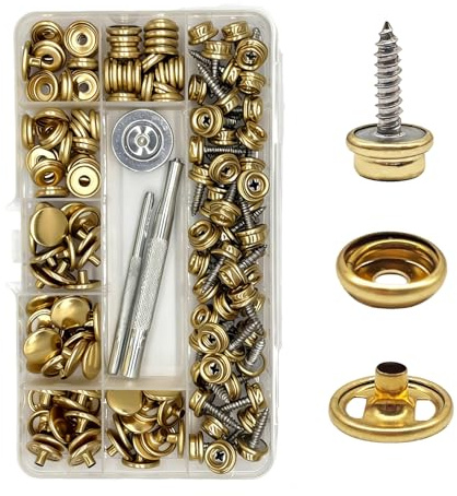 Druckknöpfe zum Schrauben 15 mm Gold, Edelstahl & Messing, Rostfrei, für Leder, Taschen, Kleidung, Planen, Bootsverdecke, 150 Teile, 50 Sets