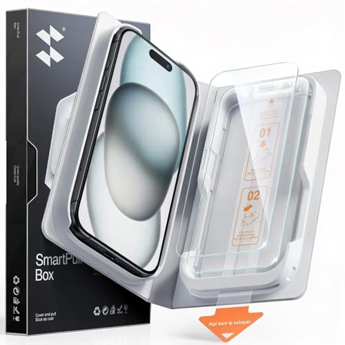SMARTDEVIL 2 Pack CrystaShield Klarheit für iPhone 15 Panzerglas | HD-Klarheit, 9H Panzerglas, Blasenfreie Installation, Bruchsicher, Face ID & Hüllenkompatibel, mit SmartPull Box
