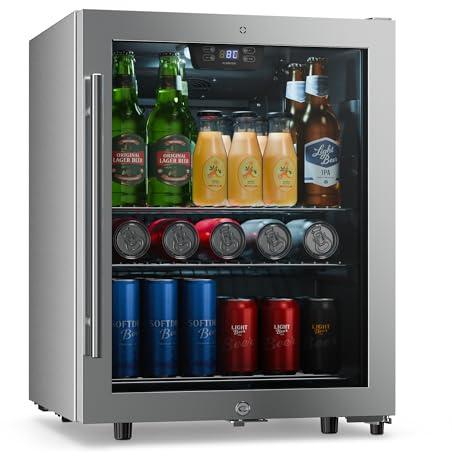 KLARSTEIN LuxeChill Drinks Fridge 60 L – Beverage Cooler with Glass Door, 0–10 °C Touch Control, 3 Shelves, LED Light, IPX4 for Outdoor Kitchens